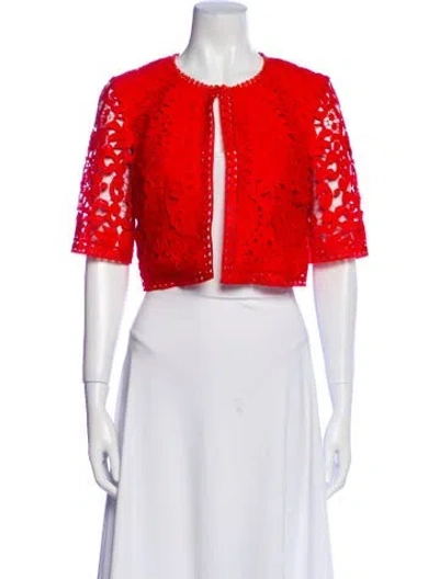 Pre-owned St John Lace Pattern Bolero In Red