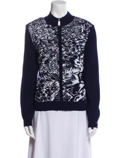 Pre-owned St John Lace Pattern Bomber Jacket In Blue