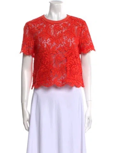 Pre-owned St John Lace Pattern Crew Neck Crop Top W/ Tags In Orange