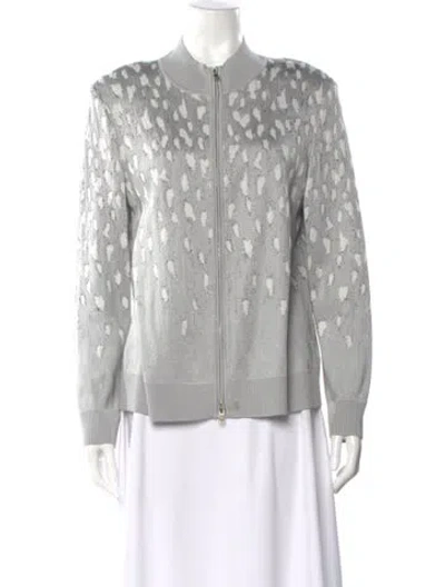 Pre-owned St John Lace Pattern Crew Neck Sweater In Gray