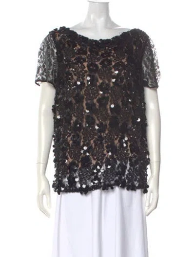 Pre-owned St John Lace Pattern Crew Neck Top In Black
