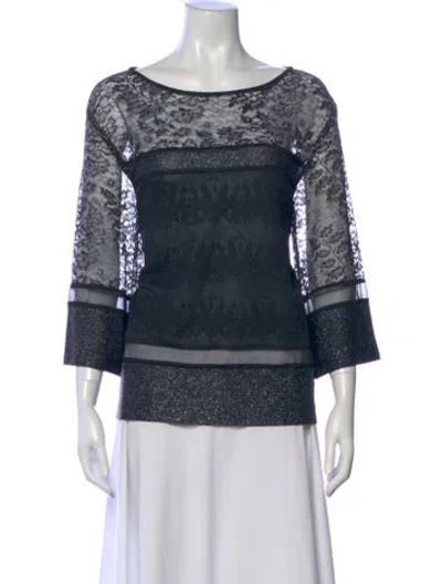 Pre-owned St John Lace Pattern Crew Neck Top In Blue