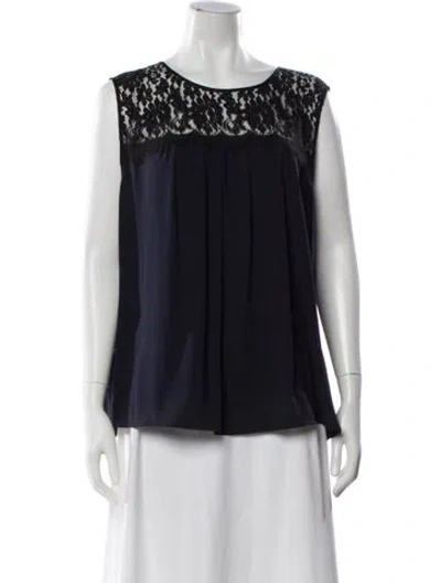 Pre-owned St John Lace Pattern Crew Neck Top In Blue
