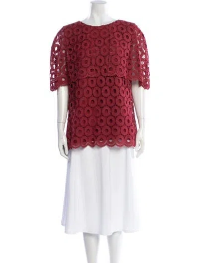 Pre-owned St John Lace Pattern Crew Neck Top In Red
