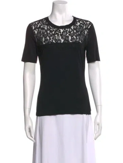 Pre-owned St John Lace Pattern Crew Neck T-shirt In Black
