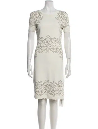 Pre-owned St John Lace Pattern Knee-length Dress In Neutral