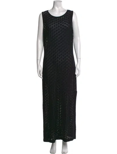 Pre-owned St John Lace Pattern Long Dress In Black