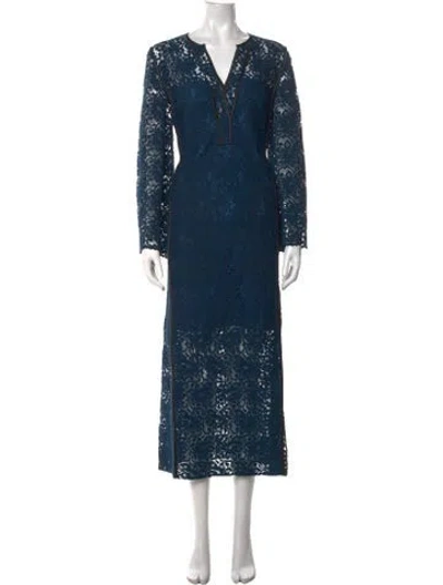 Pre-owned St John Lace Pattern Long Dress In Blue