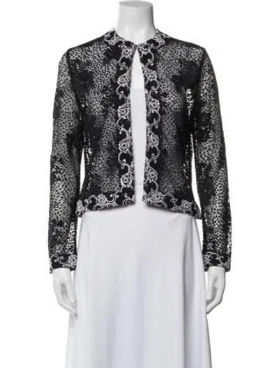 Pre-owned St John Lace Pattern Long Sleeve Top In White