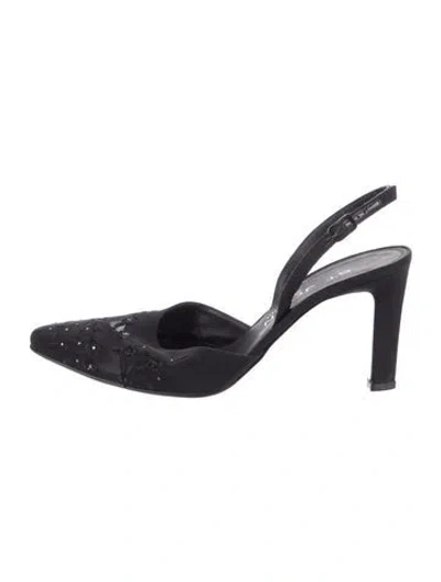 Pre-owned St John Lace Pattern Mesh Accents Slingback Pumps In Black