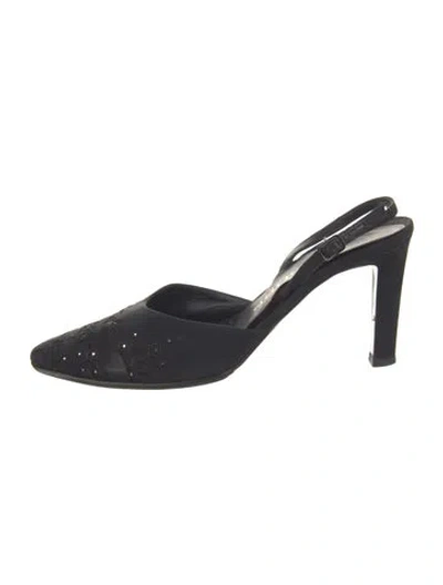 Pre-owned St John Lace Pattern Mesh Accents Slingback Pumps In Black
