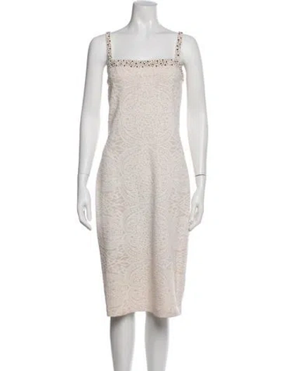 Pre-owned St John Lace Pattern Midi Length Dress In Neutral
