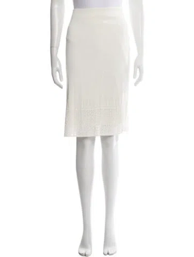 Pre-owned St John Lace Pattern Midi Length Skirt W/ Tags In White