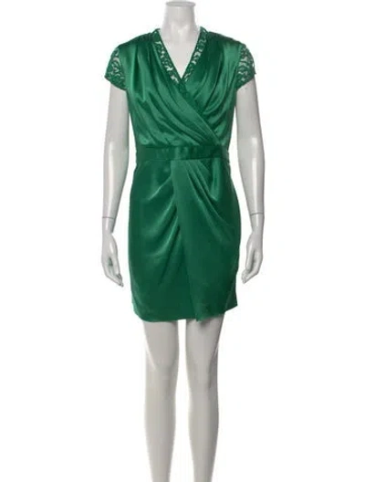 Pre-owned St John Lace Pattern Mini Dress In Green