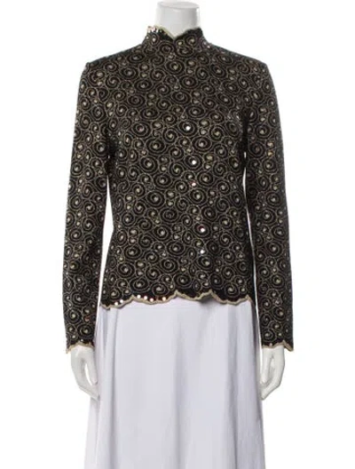 Pre-owned St John Lace Pattern Mock Neck Blouse In Blue