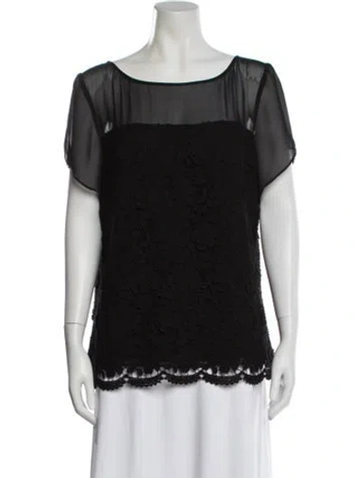 Pre-owned St John Lace Pattern Scoop Neck Top In Black