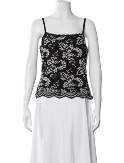 Pre-owned St John Lace Pattern Square Neckline Top W/ Tags In Black