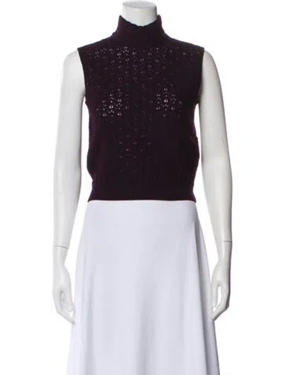 Pre-owned St John Lace Pattern Turtleneck Top In Blue