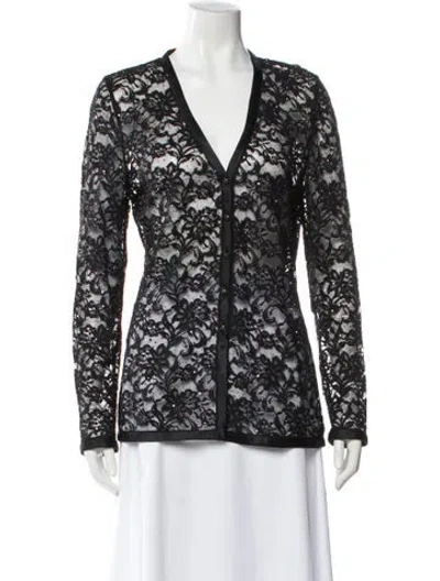 Pre-owned St John Lace Pattern V-neck Top In Multi