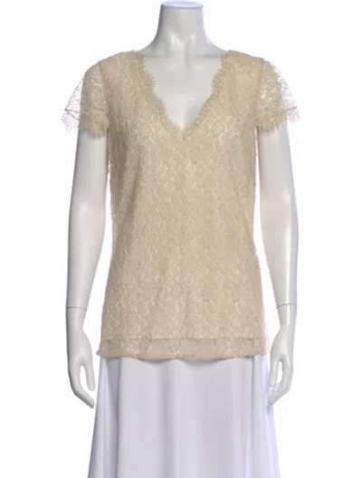 Pre-owned St John Lace Pattern V-neck Top In Neutral