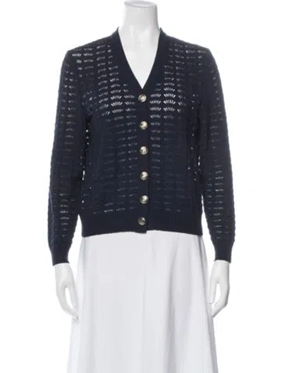 Pre-owned St John Lace V-neck Sweater In Blue