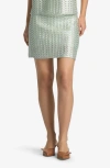 St John Lacquered Crochet Knit Skirt In Pale Lime