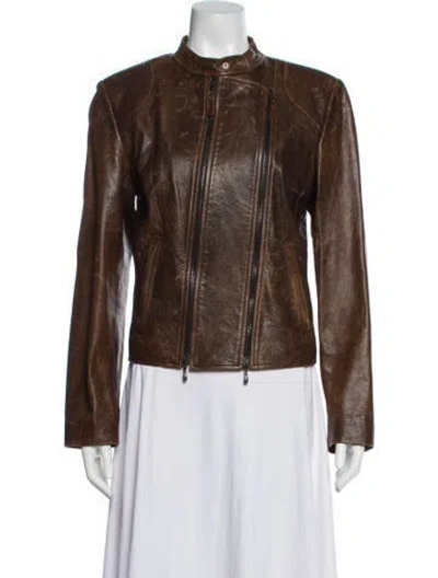 Pre-owned St John Lamb Leather Biker Jacket In Brown