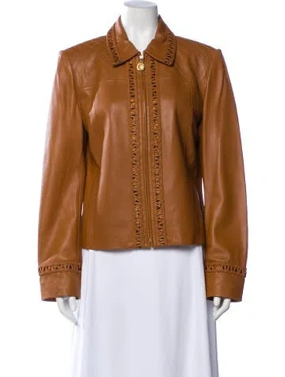 Pre-owned St John Lamb Leather Biker Jacket In Brown