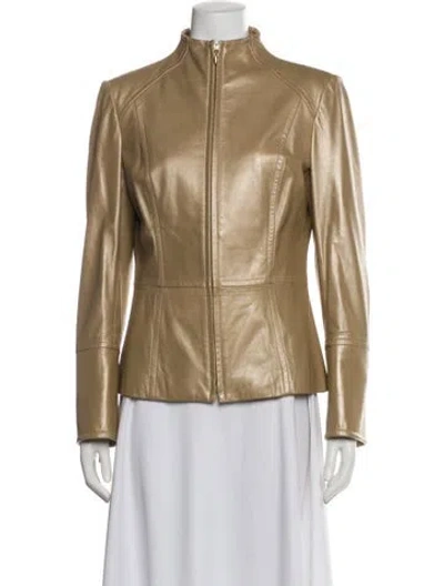 Pre-owned St John Lamb Leather Biker Jacket In Gold