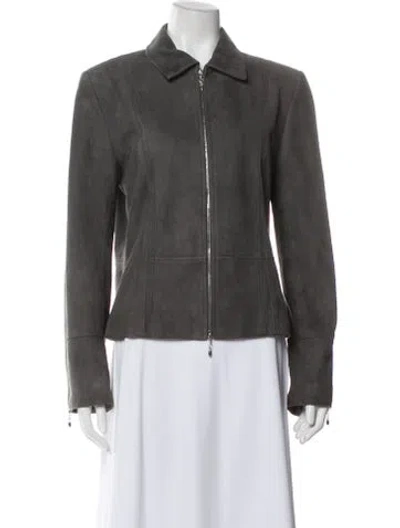 Pre-owned St John Lamb Leather Biker Jacket In Gray