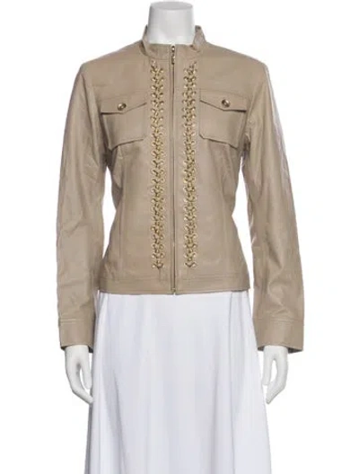 Pre-owned St John Lamb Leather Biker Jacket In Gray