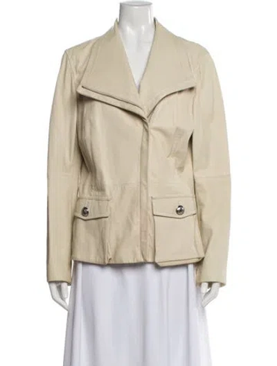Pre-owned St John Lamb Leather Biker Jacket In Neutral