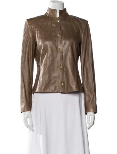 Pre-owned St John Lamb Leather Biker Jacket In Neutral