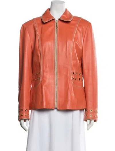 Pre-owned St John Lamb Leather Biker Jacket In Orange
