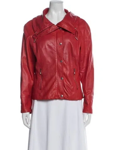 Pre-owned St John Lamb Leather Biker Jacket In Red