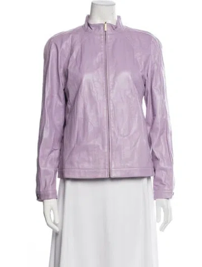 Pre-owned St John Lamb Leather Bomber Jacket In Purple