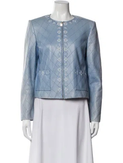 Pre-owned St John Lamb Leather Evening Jacket In Blue