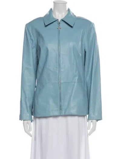 Pre-owned St John Lamb Leather Jacket In Blue