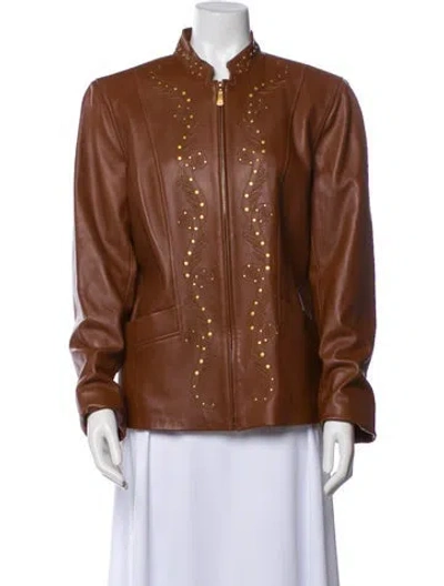 Pre-owned St John Lamb Leather Jacket In Brown