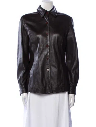 Pre-owned St John Lamb Leather Jacket In Brown