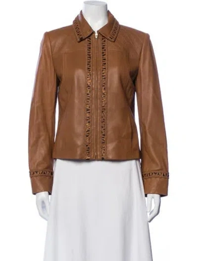 Pre-owned St John Lamb Leather Jacket In Brown