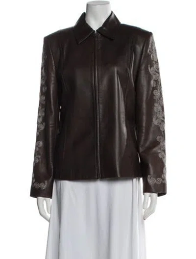 Pre-owned St John Lamb Leather Jacket In Brown