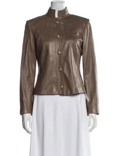 Pre-owned St John Lamb Leather Jacket In Neutral