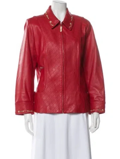 Pre-owned St John Lamb Leather Jacket In Red