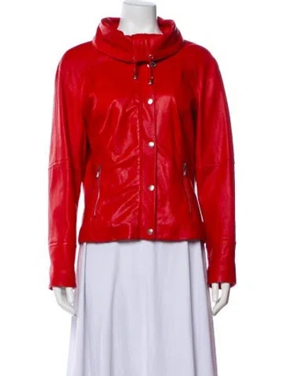 Pre-owned St John Lamb Leather Jacket In Red
