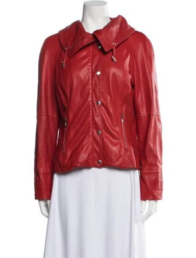 Pre-owned St John Lamb Leather Jacket In Red
