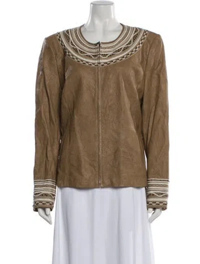 Pre-owned St John Lamb Leather Patterned Jacket In Neutral