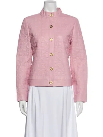 Pre-owned St John Lamb Leather Printed Jacket In Pink