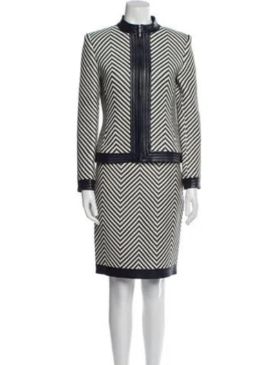 Pre-owned St John Lamb Leather Striped Skirt Set In Multi