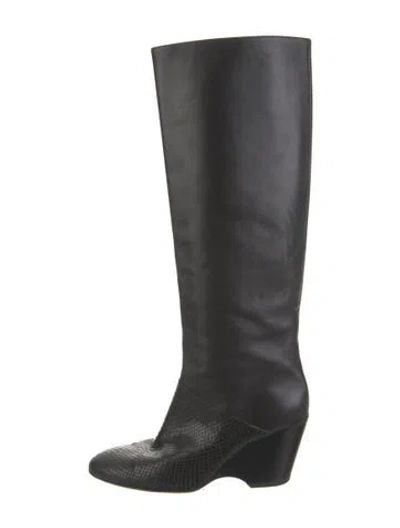 Pre-owned St John Leather Animal Print Boots In Black